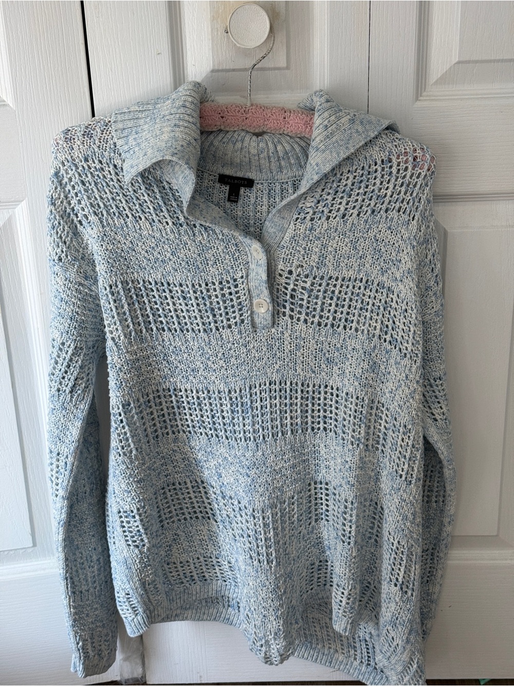 Talbots Light Blue Open-Knit Polo Sweater- worn once.